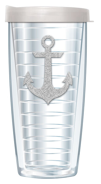 28oz Sport Tumbler - Silver Anchor Bling w/ Gray Lid ST-000AN1