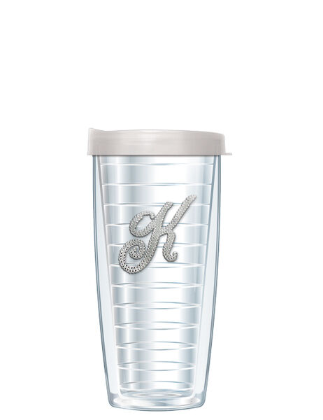 16oz Tumbler - Bling Letter K w/ Clear Lid 02-000B-K