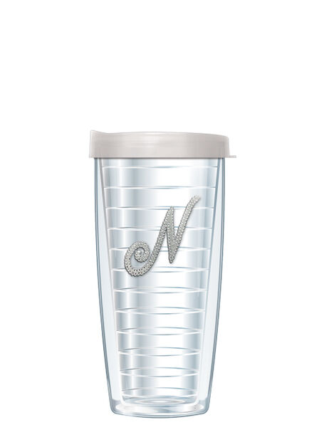 16oz Short Tumbler - Bling Letter N without lid 01-000B-N