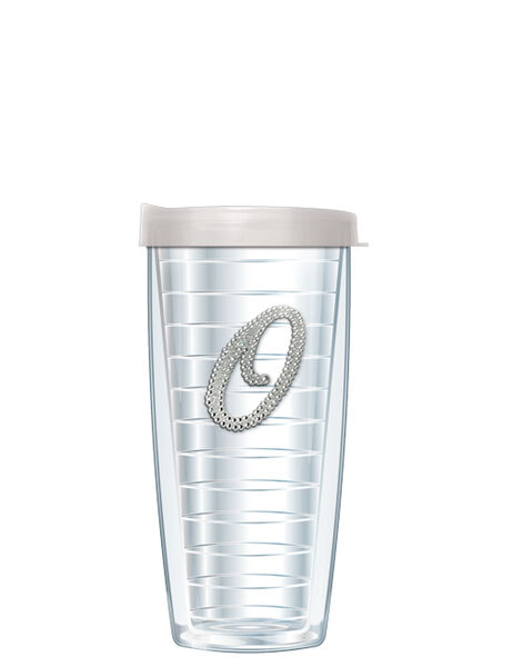 16oz Tumbler - Bling Letter O w/ Clear Lid 02-000B-O