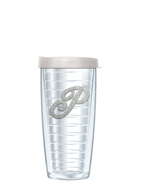 16oz Short Tumbler - Bling Letter P without lid 01-000B-P