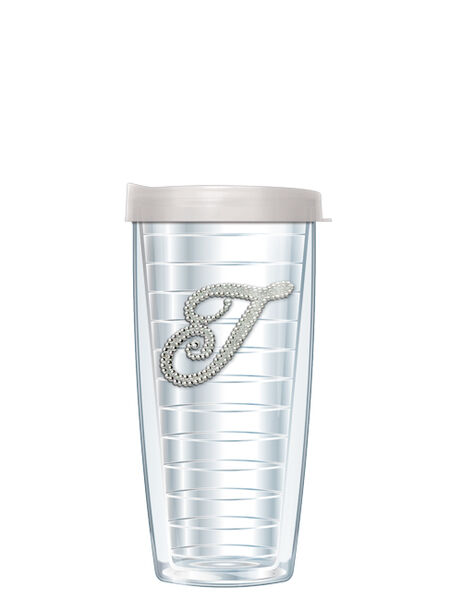 16oz Tumbler - Bling Letter T w/ Clear Lid 02-000B-T