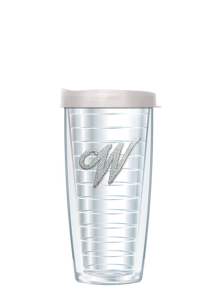 16oz Tumbler - Bling Letter W w/ Clear Lid 02-000B-W