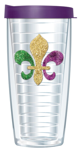 28oz Mega Tumbler - Multi Color Fleur de Lis Bling w/ Purple Lid H2-000FL1