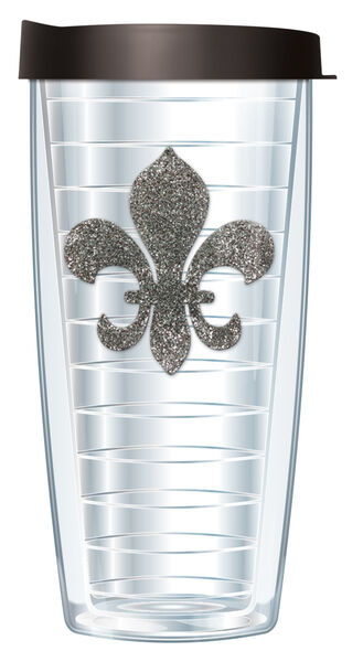 16oz Short Tumbler - Silver Fleur de Lis Bling without lid 01-000FL2