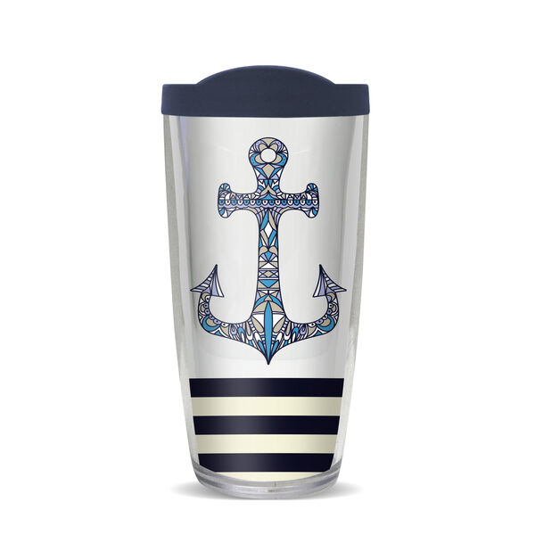 16oz Tumbler - Nautical Anchors w/ Navy Lid 02-10135