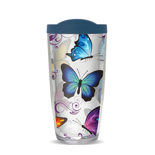 16oz Tumbler - Vibrant Butterflies w/ Blue Lid 02-10168