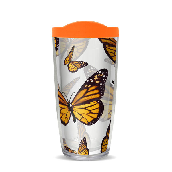 16oz Tumbler - Monarch Butterflies w/ Orange Lid 02-10169