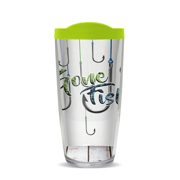 28oz Mega Tumbler - Gone Fishing Hooks w/ Lime Green Lid H2-10190