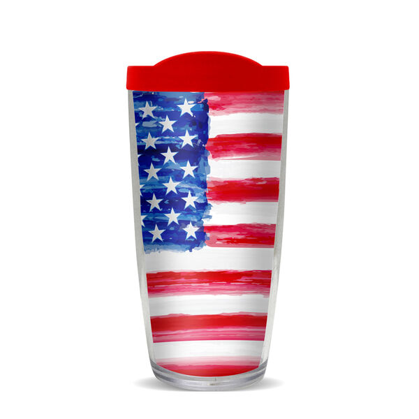 28oz Mega Tumbler - USA Flag Watercolor w/ Red Lid H2-10200