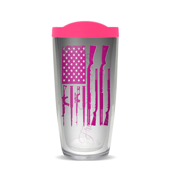 24oz Flareside Tumbler - Neon Pink Gun Flag w/ Black Lid 24F-10203