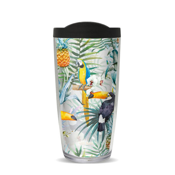 16oz Tumbler - Tropical Parrots w/ Black Lid 02-10423