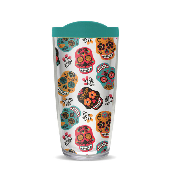 18oz Handle Mug - Sugar Skulls Pattern w/ Black Lid 06-10428