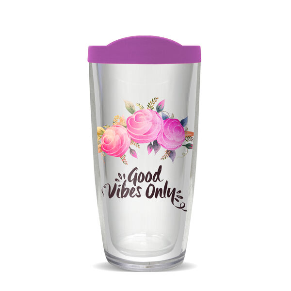 22oz Tumbler - Good Vibes Only w/ Purple Lid 08-10429