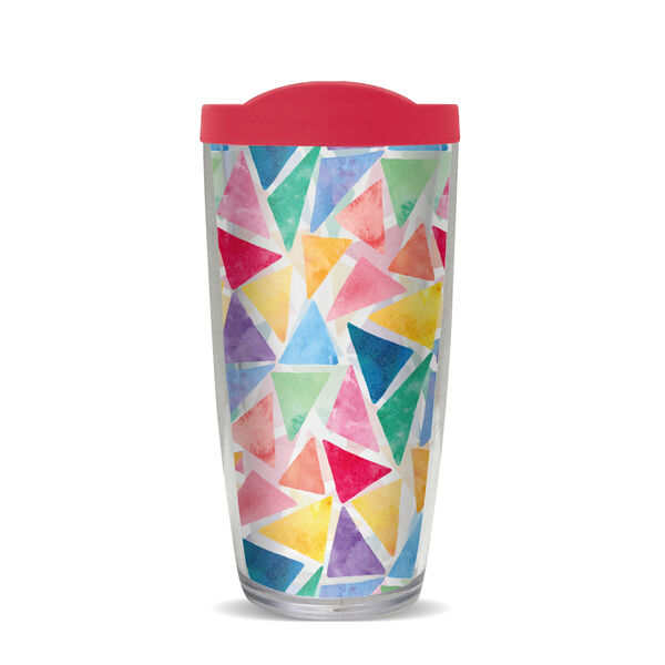 16oz Tumbler - Geometric Triangles w/ Pink Lid 02-10431