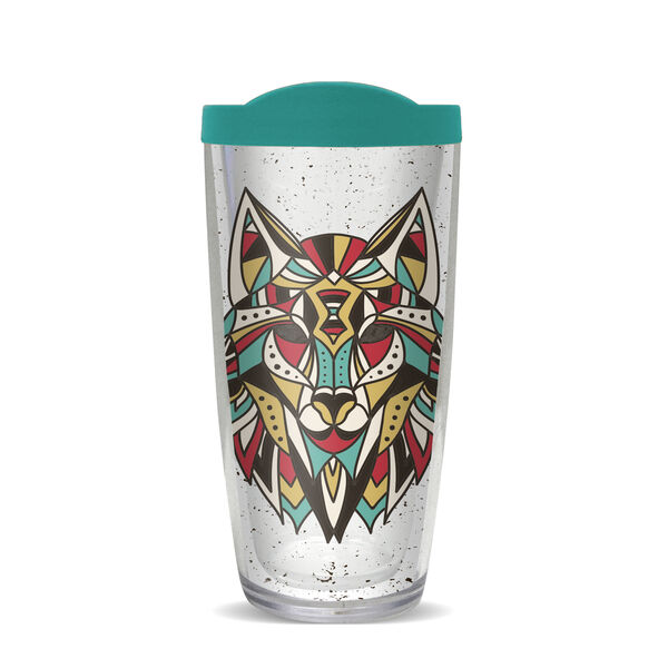 16oz Tumbler - Colorful Wolf w/ Teal Lid 02-10432