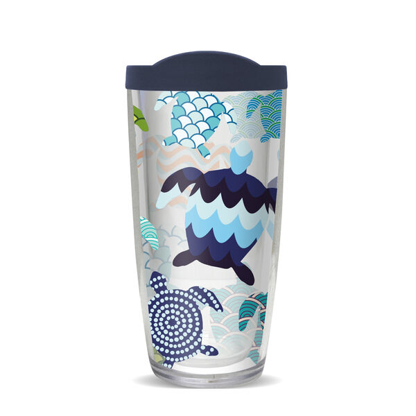 16oz Tumbler - Colorful Sea Turtles w/ Navy Lid 02-10436