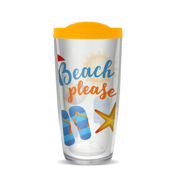 16oz Tumbler - Beach Please w/ Yellow Lid 02-10438