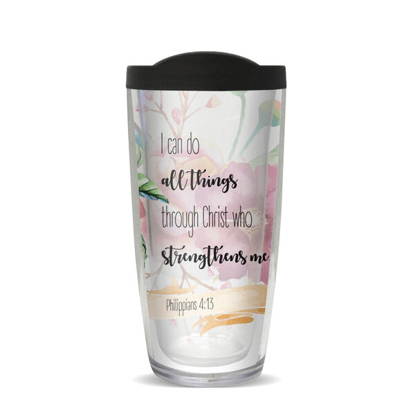 28oz Sport Tumbler - Philippians 4:13 - Flowers w/ Gray Lid ST-10444