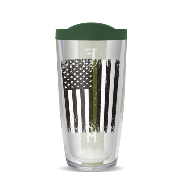 16oz Tumbler - Freedom Flag - Green w/ Emerald Green Lid 02-10447