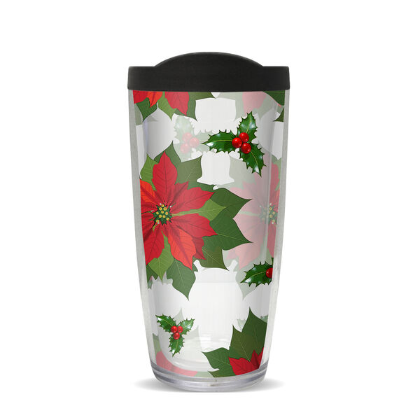 16oz Tumbler - Poinsettia w/ Red Lid 02-10494