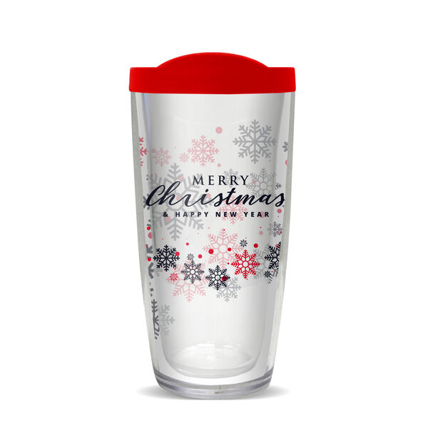 22oz Tumbler - Stylish Snowflakes w/ Red Lid 08-10497