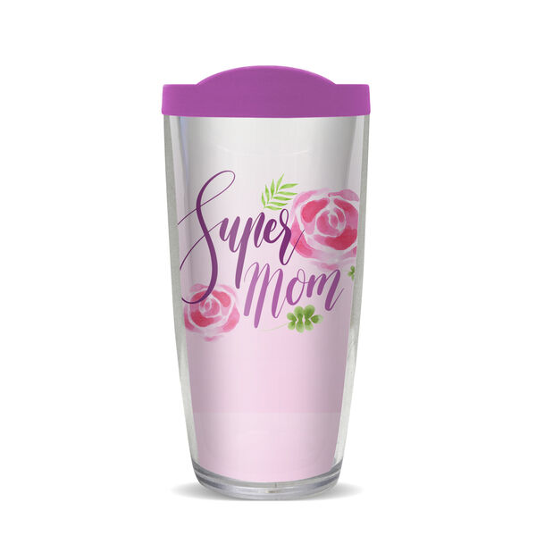 16oz Tumbler - Super Mom w/ Purple Lid 02-10513