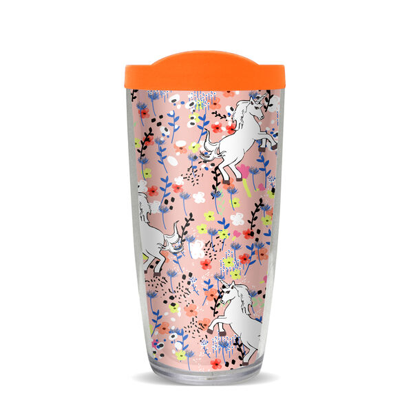 28oz Mega Tumbler - Unicorn Floral w/ Orange Lid H2-10570