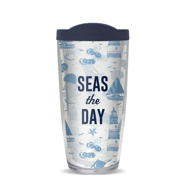 16oz Tumbler - Seas the Day Lighthouse w/ Navy Lid 02-10572