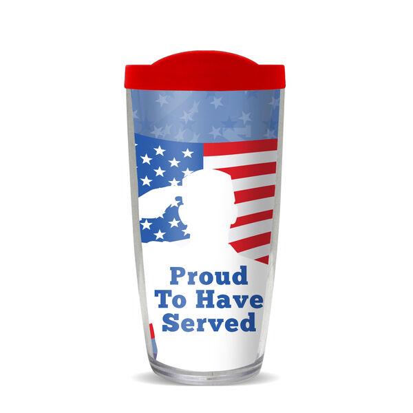 16oz Tumbler - Proud to Be a Veteran w/ Red Lid 02-10592