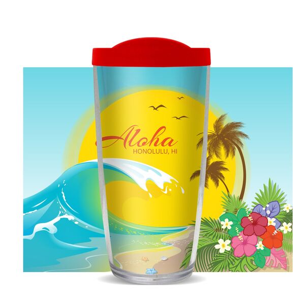 22oz Tumbler - Aloha Name Drop w/ Red Lid 08-10669