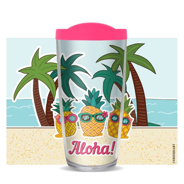 16oz Short Tumbler - Aloha Pineapples without lid 01-10670