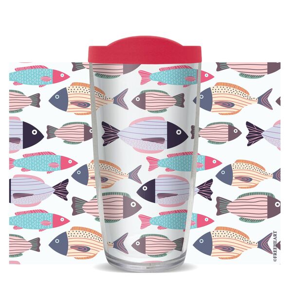 22oz Tumbler - Colorful Fish Pattern w/ Pink Lid 08-10677