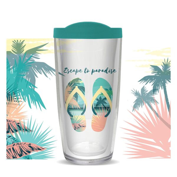 22oz Tumbler - Escape to Paradise w/ Teal Lid 08-10678