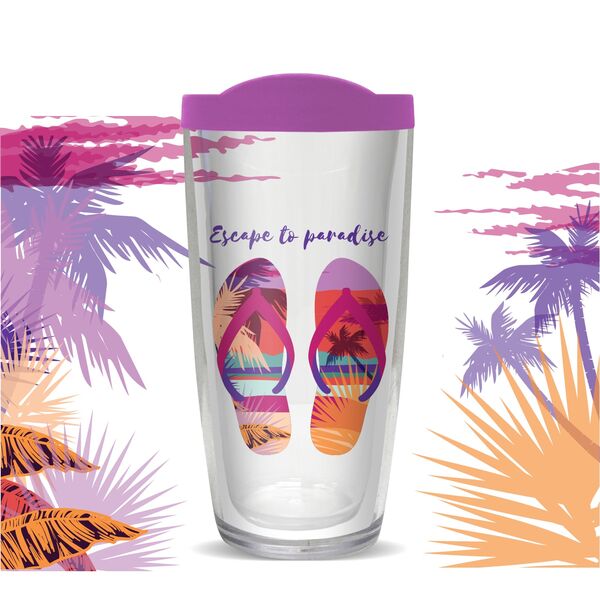 22oz Tumbler - Escape to Paradise Sunset w/ Purple Lid 08-10679