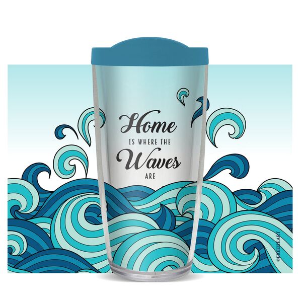 16oz Tumbler - Home Is Where the Waves Are w/ Turquoise Lid 02-10681