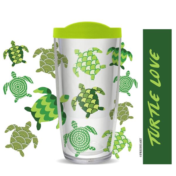 16oz Short Tumbler - Turtle Love Green without lid 01-10698