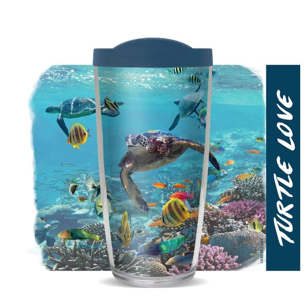 16oz Tumbler - Turtle Love - Swimming w/ Blue Lid 02-10699