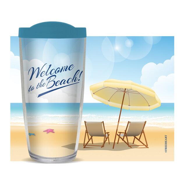 16oz Short Tumbler - Welcome to the Beach without lid 01-10702