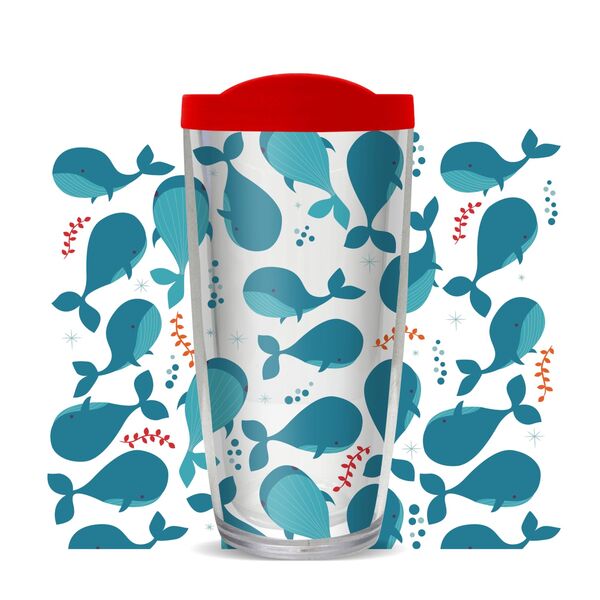 22oz Tumbler - Whale Pattern w/ Red Lid 08-10704