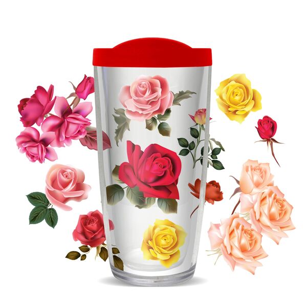 24oz Flareside Tumbler - Colorful Roses w/ Red Lid 24F-10706