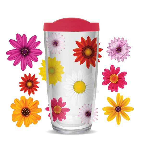 18oz Handle Mug - Colorful Daises w/ Black Lid 06-10707