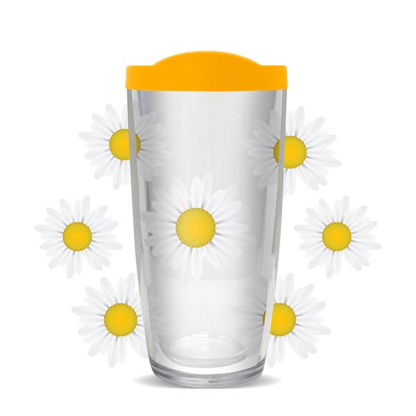 28oz Mega Tumbler - White Daises w/ Yellow Lid H2-10709