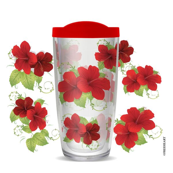 16oz Short Tumbler - Hibiscus without lid 01-10710