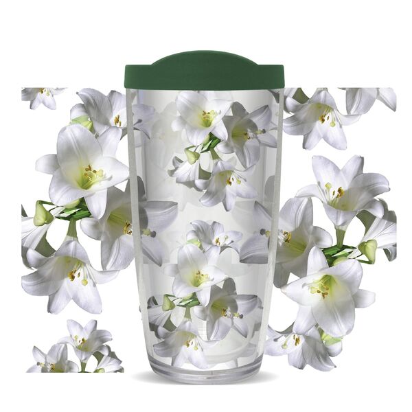 18oz Handle Mug - Lilies w/ Black Lid 06-10714