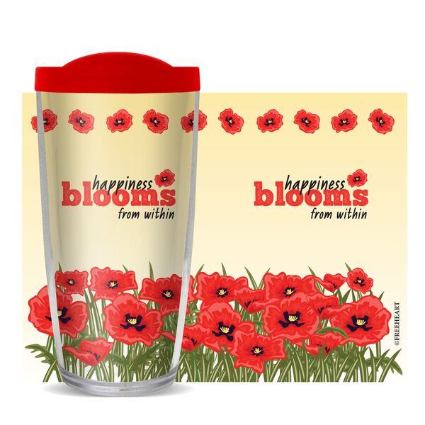 24oz Flareside Tumbler - Happiness Blooms w/ Red Lid 24F-10720