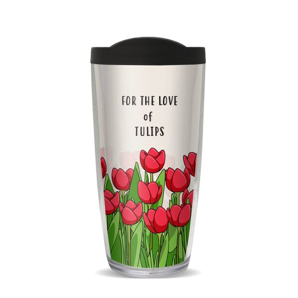 18oz Handle Mug - Tulips Love w/ Black Lid 06-10722