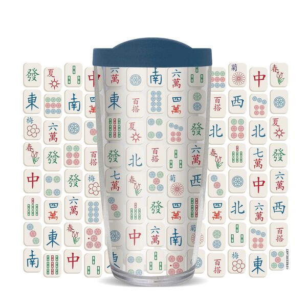 16oz Short Tumbler - Mahjong Tiles Pattern without lid 01-10733