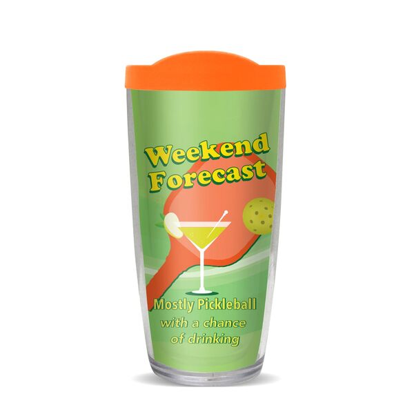 16oz Short Tumbler - Pickleball Weekend Forecast without lid 01-10743