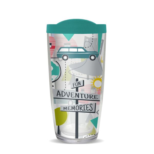 16oz Tumbler - Road Trip w/ Teal Lid 02-10748